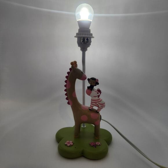 Kids Line Safari Theme Table Lamp Giraffe Monkey Pink Hippo Pink & Green Nursery - Picture 3 of 11